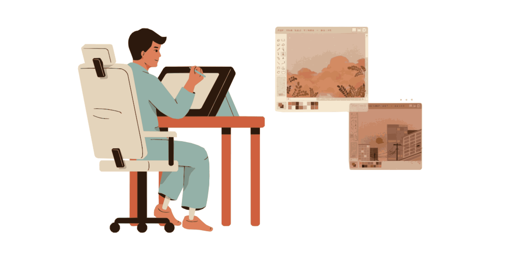 Person drawing on a tablet.