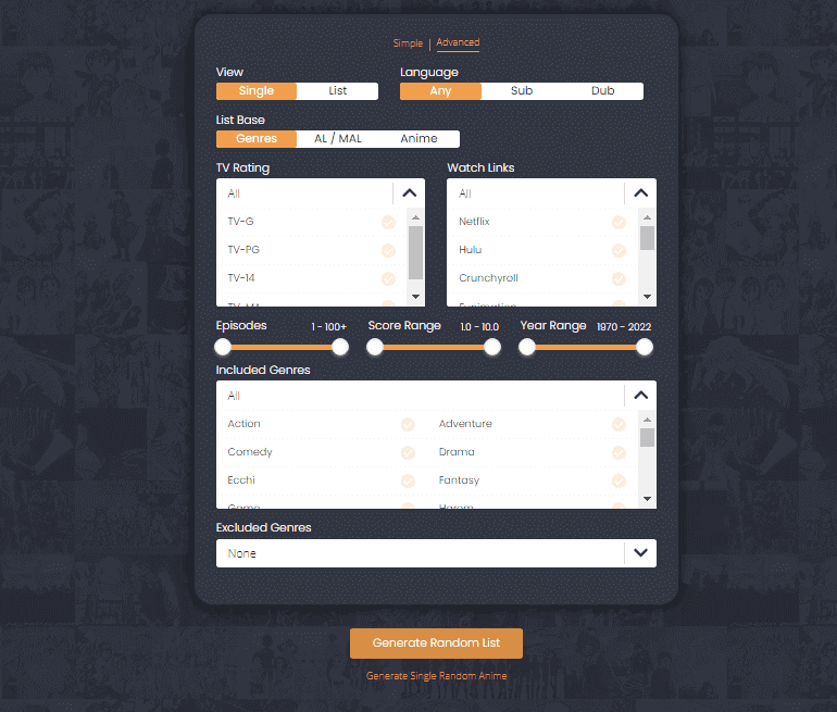 Random Anime list generator